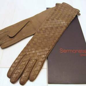 ★送料無料★Sermoneta gloves セルモネータグローブス ロング 革 手袋 キャメル イントレチャート レザー イタリア製 ITALY 廃版限定品