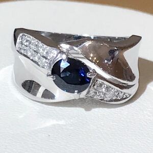 *Pt900 sapphire 0.87ct& diamond ring *
