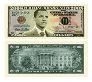 バラック・オバマ2008年大統領選記念2008ドル・パロディ紙幣