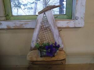 Art hand Auction Driftwood and checkered glass object, Handmade items, interior, miscellaneous goods, ornament, object