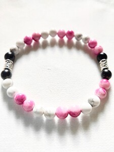 鬼滅の刃 竈門禰豆子カラー 天然石ブレスレット パワーストーン ハンドメイド PN04