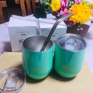 BPAフリー蓋つきタンブラー 2コセット ストローなしタイプ 真空断熱