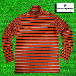  Munsingwear wear Golf long sleeve ta-toru neck [ orange / border /L] beautiful goods!