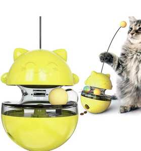 猫犬おもちゃ 猫ボール おやつボール 自動回転 タンブラー ク漏れ食品ボール 餌入れ食器 一人遊び 緑色