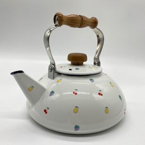 昭和レトロ ホーロー ケトル 木製取手 フルーツ柄