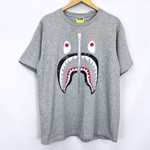 アベイシングエイプ A BATHING APE SHARK TEE シャーク プリント 半袖 Tシャツ グレー L メンズ_画像1