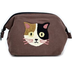 がま口ポーチ 化粧ポーチ 口 ミケ ネコ 猫柄 猫雑貨 猫グッズ 茶色 新品 ブラウン