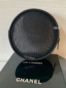 新品 シャネル レキャトルオンブル メッシュポーチ ブラック ノベルティ 正規 コスメポーチ メイクポーチ ミニ 黒 レア 丸型 円型 小物入れ