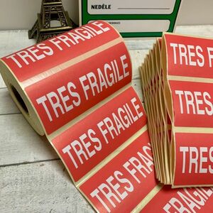 フランス　TRES　FRAGILE　ステッカーシールラベル　非常に壊れやすい　50枚セット検）海外紙もの　ラッピング　コラージュ輸入雑貨　文具