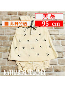 U_Top-293【美品】KATHARINE HAMNET/ワンピース/95cm/ピーチ/ベロア調/インナーパンツ付き/子供服/女の子/クリーニング済み/送料無料