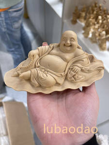特上彫 仏教美術品 布袋様 七福神 置物 木彫仏像 福運 金運