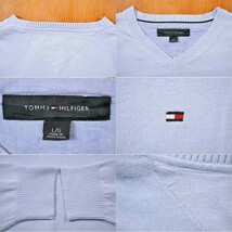 TOMMY HILFIGER トミーヒルフィガー Vネック 薄手 コットン ニットセーター ベビーブルー メンズL(19811_画像3