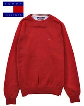 TOMMY HILFIGER トミーヒルフィガー クルーネック コットン ニットセーター ディープレッド メンズM(19814_画像1