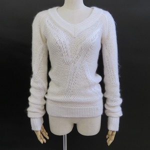 #wpc Chanel CHANEL knitted sweater 36 eggshell white white 03A here Mark mo hair . thin France made lady's [541144]