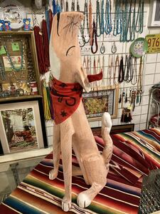 Art hand Auction 70-90s USA Vintage Santa Fe Wood Carving Coyote NEW MEXICO American Indian Western West Coast Surf Country Setagaya Base, Handmade items, interior, miscellaneous goods, ornament, object