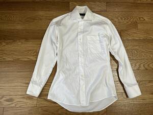 紳士 長袖ワイシャツ 白 ワイドカラー 形態安定 細ストライプ オーダー コットン ドレス S ビジネス Yシャツ ホワイト 綿