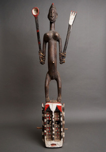 アフリカ　マリ　ドゴン族　サティンベ　マスク　仮面　No.186　木彫り　アフリカンアート　彫刻