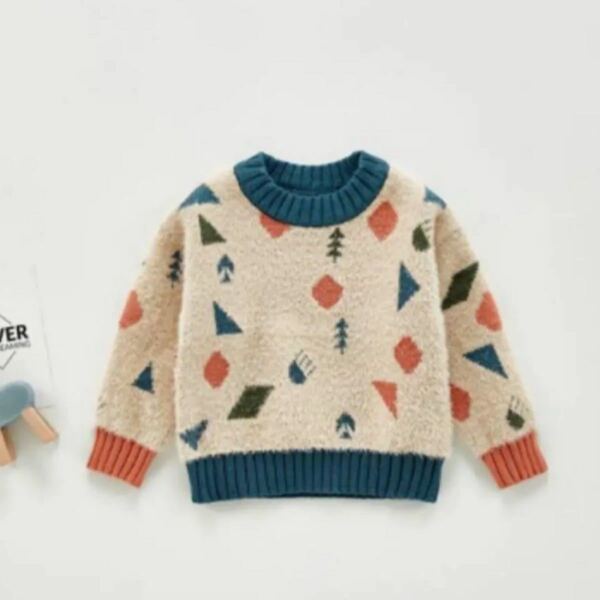 SALE　韓国子供服 おしゃれ　個性派　幾何学模様セーター　80