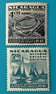 ニカラグア切手★ アマチュア野球、セーリング　第10回ワールドシリーズ、1949年(新マナグア国立スタジアム)