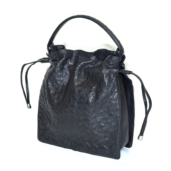 サルエドール SALUE DOLE オーストリッチ レザー ハンドバッグ ブラック 巾着紐 レディース 鞄 エキゾチックレザー 6323