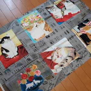 【パネル】カットクロス 久下貴史 Manhattaner's マンハッタナーズ【麗らかな猫たち】全6柄入 プリント生地 猫 ネコ CAT オックス グレー