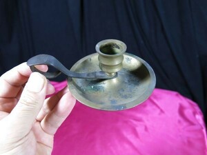 小型古銅手燭台 金工　灯火器　燭台　灯り