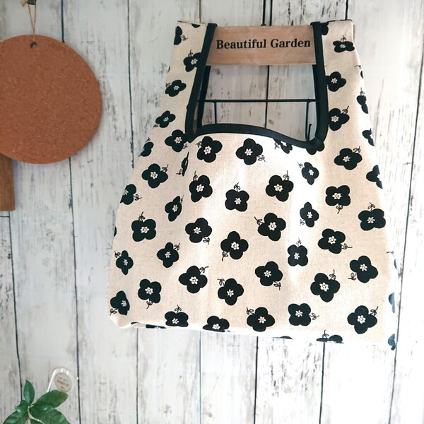 綿麻お花☆コンビニ弁当サイズ レジ袋型エコバッグ