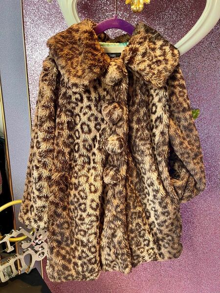 ◯美品◯USED◯Jenni ファーコート レオパード バックリボン ジェニィ サイズ130 高見え 豹柄