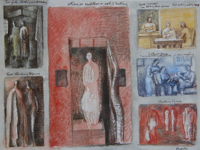 Henry Moore, ヘンリームーア, INTERIOR SCENES, 海外オークション超希少レゾネ, 有名画家, 非売品, 新品額装付 送料無料, coco, 絵画, 油彩, 自然, 風景画