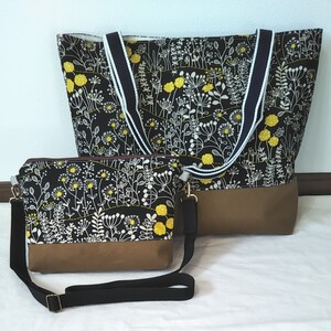 ハンドメイド☆トートバッグ&ショルダーバッグ☆花柄ブラック