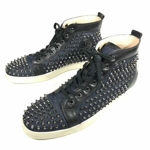 【ルブタン】本物 Louboutin 靴 29cm ルイス スパイク ハイカットシューズ スニーカー スタッズ LOUIS SPIKES デニム×レザー メンズ 44