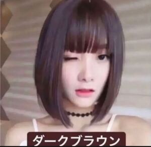 ウィッグ ショート ネット付 ストレート ボブ ダークブラウンナチュラルブラック