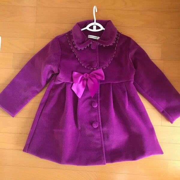 女の子　コート　120センチ　パープル リボン　紫　可愛い