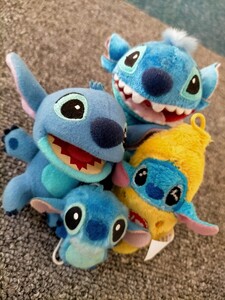 ディズニー スティッチ マスコットぬいぐるみ キーチェーンストラップ 4点セット