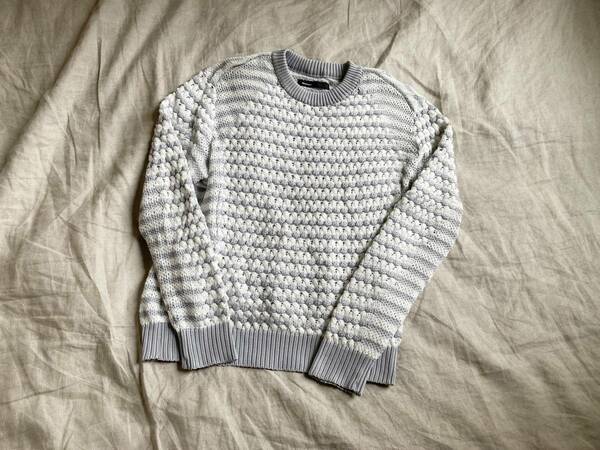 美品 08sircus ゼロエイトサーカス basket stitched crew knit ニット素材切り替え プルオーバー ニット グレー ホワイト 白 4 ●12