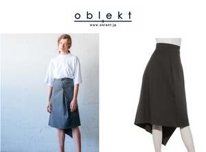 新品！　Oblekt（オブレクト） アシメ ストレッチ ツイル ラップスカート