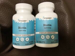 《送料無料 2個》《4ヶ月分》ビオチン 7500mcg (7.5mg) 60粒 ×2（サプリ Biotin ビタミンH vitacost ビタコスト サプリメント）