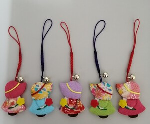ハンドメイド ストラップ ちりめん 根付・おでかけスーちゃん 5個セット