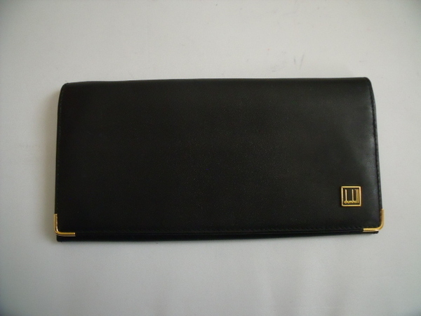 $ 極美品 $ ◆ dunhill ◆ ダンヒル ◆ 本革 レザー素材・ 2つ折 長財布 札入れ ◆ 小銭入れ付き◆ ロゴプレート◆ 黒 ブラック ◆送料無料