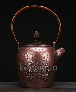 手作り茶道具純紫銅製 紫銅やかんを沸かす カンフー茶の道具 小さなストレートポット 祝日ビジネスギフト 手作り提梁壺 煮茶壺 茶道具KK74