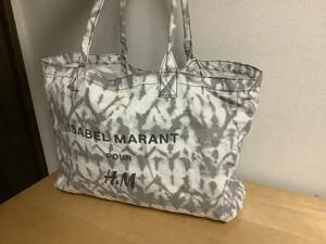 H&M ISABEL MARANT POUR トートバッグ　ホワイト／グレー柄　マザーバッグ　48cm 大型エコバッグ　送料無料