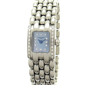 [ зеленый магазин ломбард ] Chaumet Kei sis бриллиантовая оправа голубой ракушка циферблат 12P diamond указатель женский часы [ б/у ]