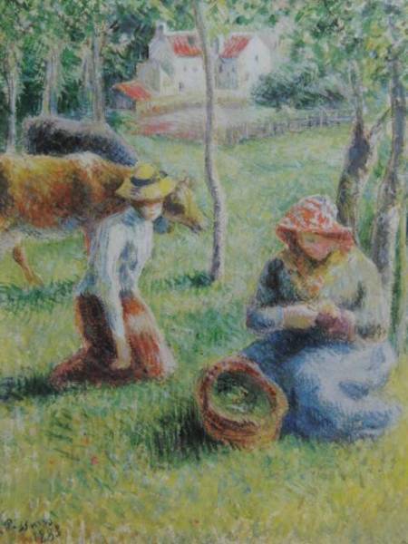 Camille Pissarro, GARDEUSE DE VACHE, Superseltenes Werk der Überseeversion, Neu mit Rahmen, Lüfter, Malerei, Ölgemälde, Porträt