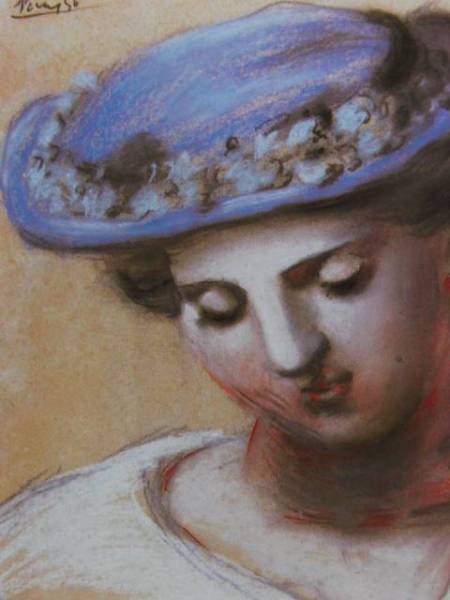 巴勃罗毕加索, 【戴蓝帽子的女人】, 来自一本罕见的艺术书籍, 全新, 高品质装框, 免运费, 奥尔加粉彩画, 冷杉, 绘画, 油画, 肖像