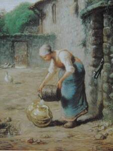 Jean-Franois Millet、桶の水をあける女、希少画集画、状態良好、新品高級額装付、送料無料、洋画 人物 、fan