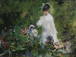 Art hand Auction Edouard Manet, JEUNE FEMME DANS LES FLEURS, Overseas version super rare raisonné, New with frame, fan, painting, oil painting, portrait