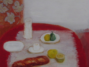 芝田賢治郎、【赤いテーブルの静物’07（A）】、希少な額装用画集より、新品額装付、状態良好、送料込み、coco