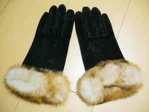 * super-beauty goods *[ gloves * suede * original leather * rabbit fur ] leather * reverse side nappy * black * Brown *