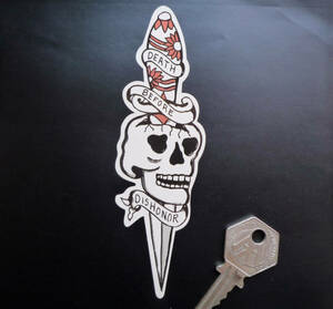 送料無料 DEATH BEFORE DISHONOR Skull & Dagger STICKER スカル ステッカー デカール 130mm × 38mm