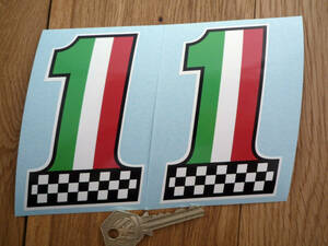 送料無料 ITALIAN No 1 Chequered Car Bike STICKER イタリア ステッカー デカール セット 105mm x 70mm